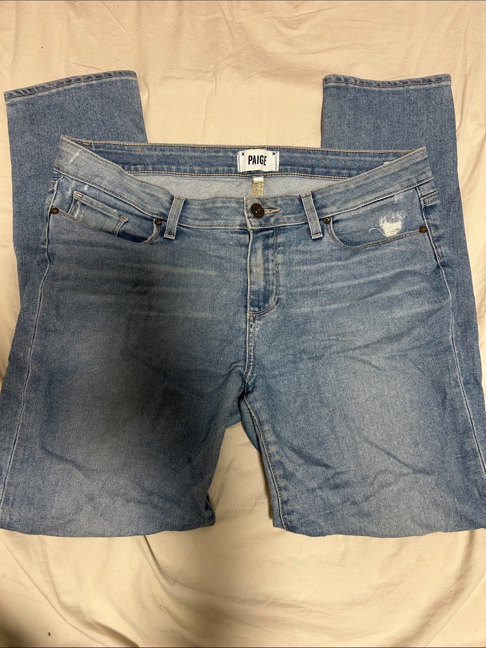 PAIGE Skyline Ankle Peg Jeans, Light Wash Straight Leg (Distressed)